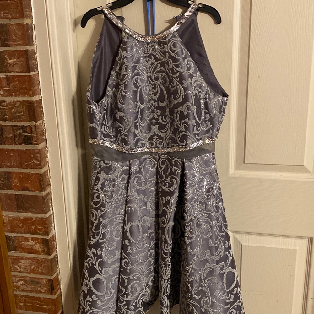 Grey beaded short formal dress